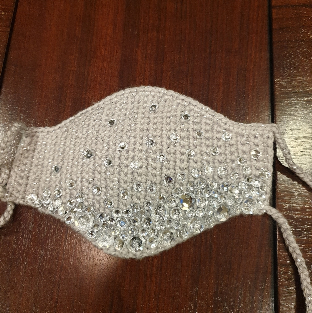 Crystal encrusted silver face mask